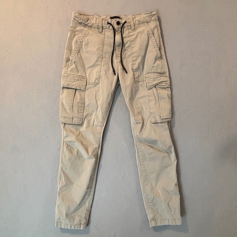 Karl Lagerfeld Paris Women Tan Khaki Slim Tapered Cargo Pants Size 30 Drawstring